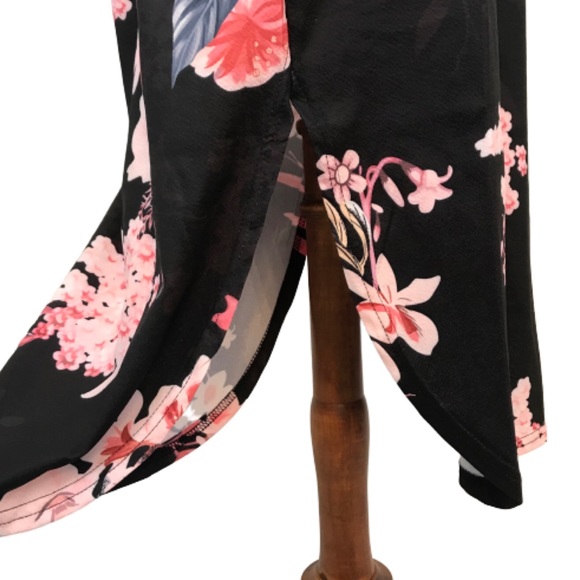 Floral Short Sleeve O-Neck Midi High/Low Side Hem - Picture 8 of 8